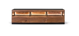 GINER Y COLOMER Meuble TV en bois d'acacia naturel et noir avec 3 tiroirs
